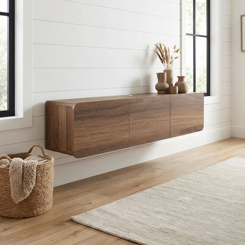 Alt View 1. FurniFact - Wooden TV Console for 80-inch TV and Under with Walnut Finish - Black.