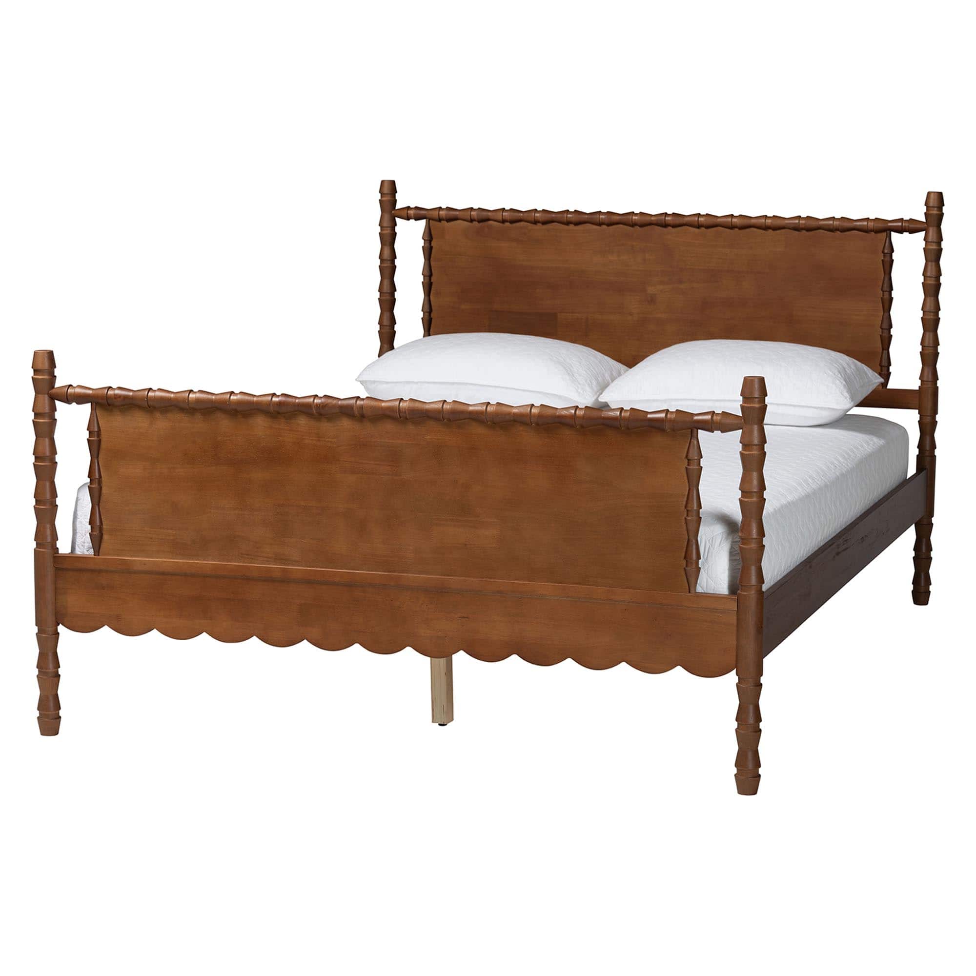 Baxton Studio - Danette Bobbin Wood Platform Bed, Queen - Walnut Brown