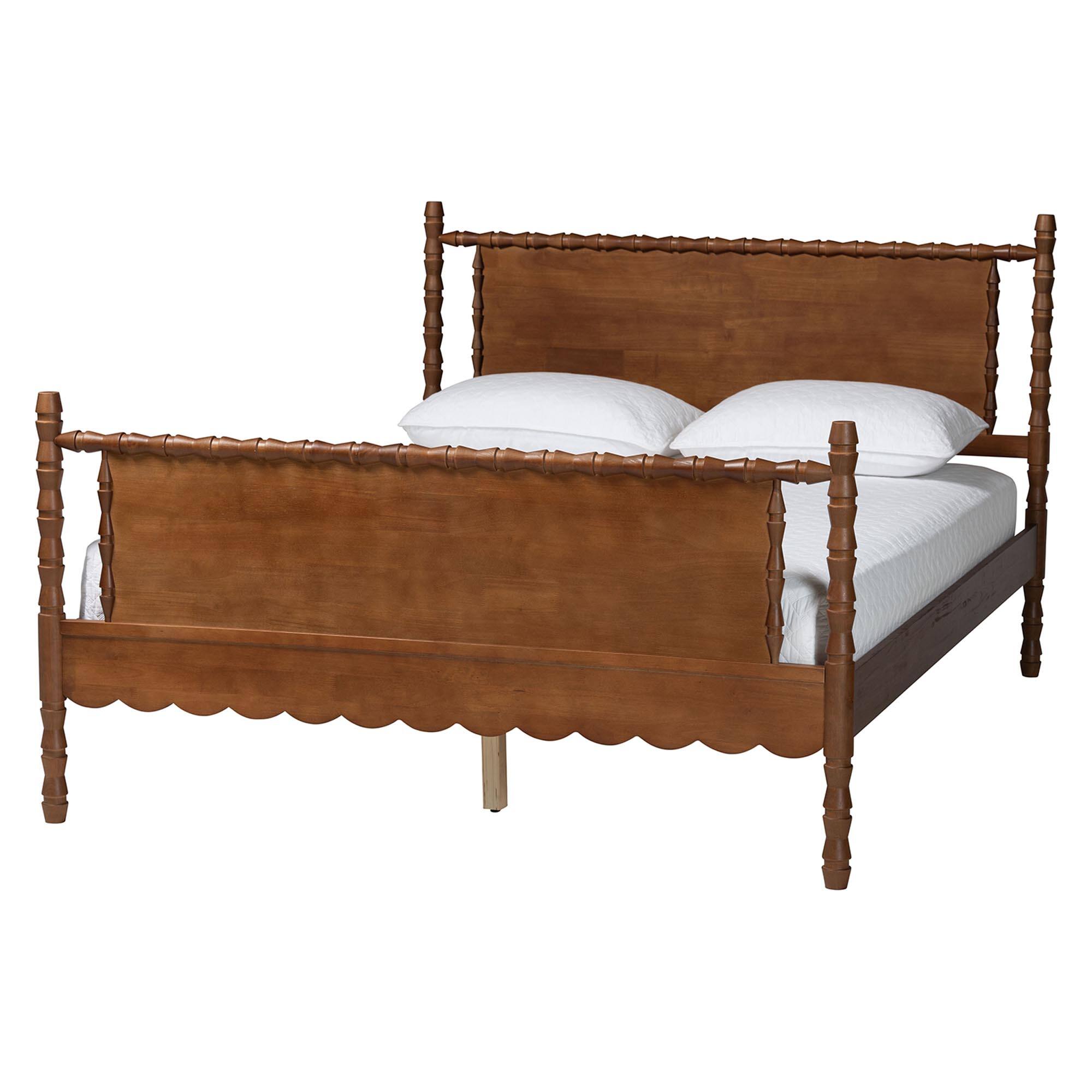 Front. Baxton Studio - Danette Bobbin Wood Platform Bed, Queen - Walnut Brown.
