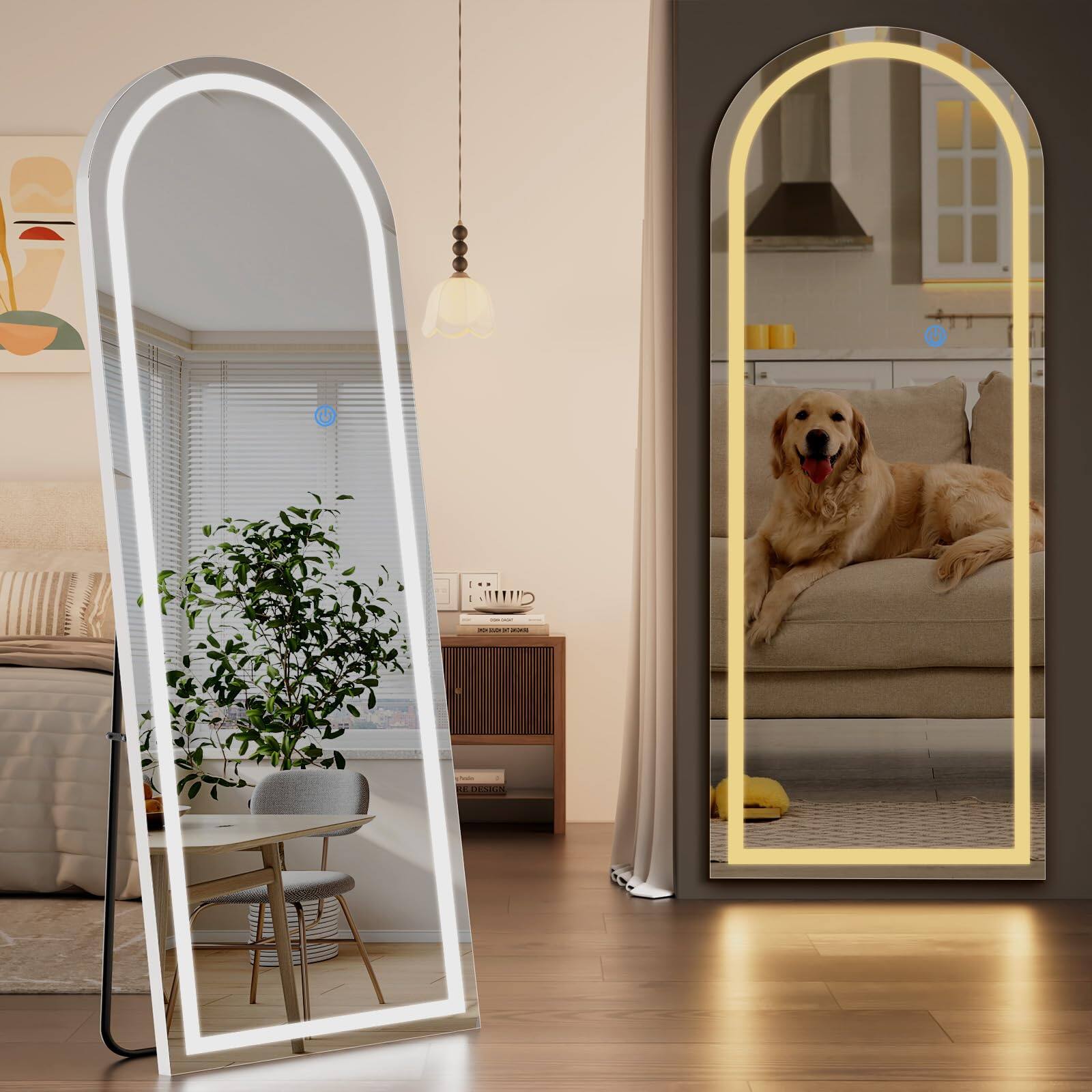 Stylel Star - Full Length Mirror Door Hanging With Led Lights 48"x16"