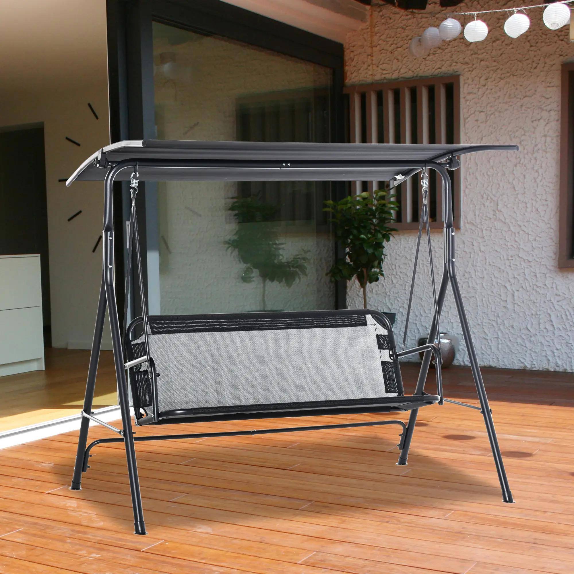 Left. Resenkos - Resenkos 2-Seater Swing Chair, Outdoor Porch Swing With Adjustable Canopy, Comfortable Armrests,  Black.