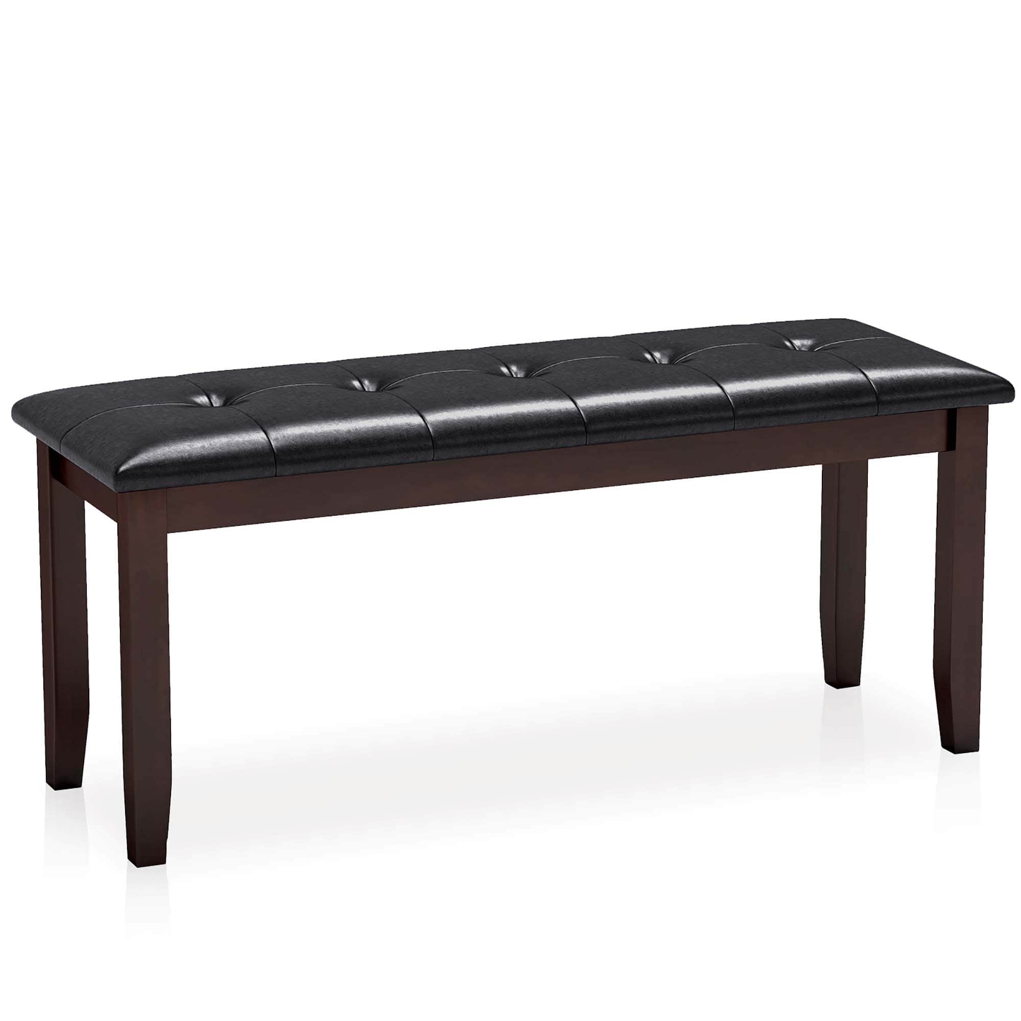 Gymax - Upholstered PU Dining Room Bench Solid Wood Button Tufted Dining Room Bench - cherry