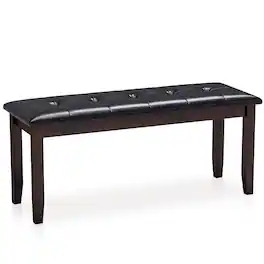Gymax - Upholstered PU Dining Room Bench Solid Wood Button Tufted Dining Room Bench - cherry