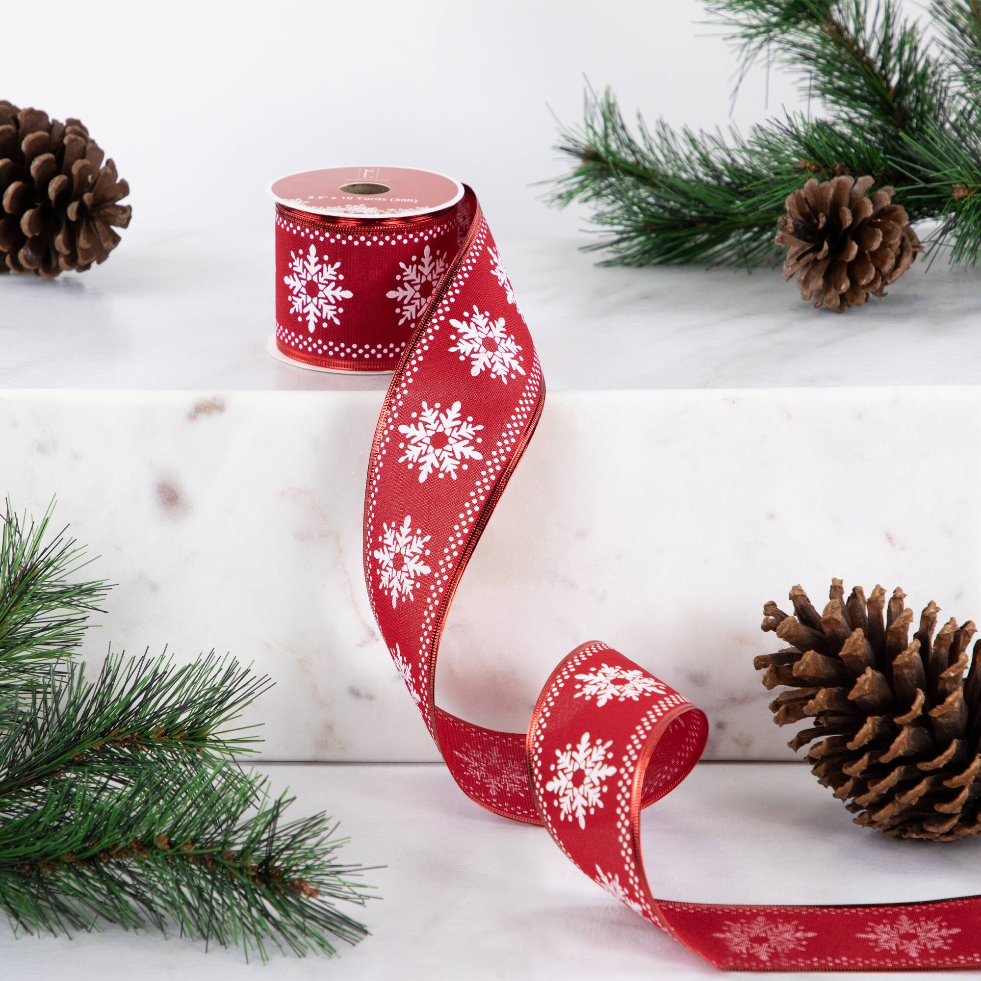 Northlight and White Snowflake Wired Craft Christmas Ribbon 2.5