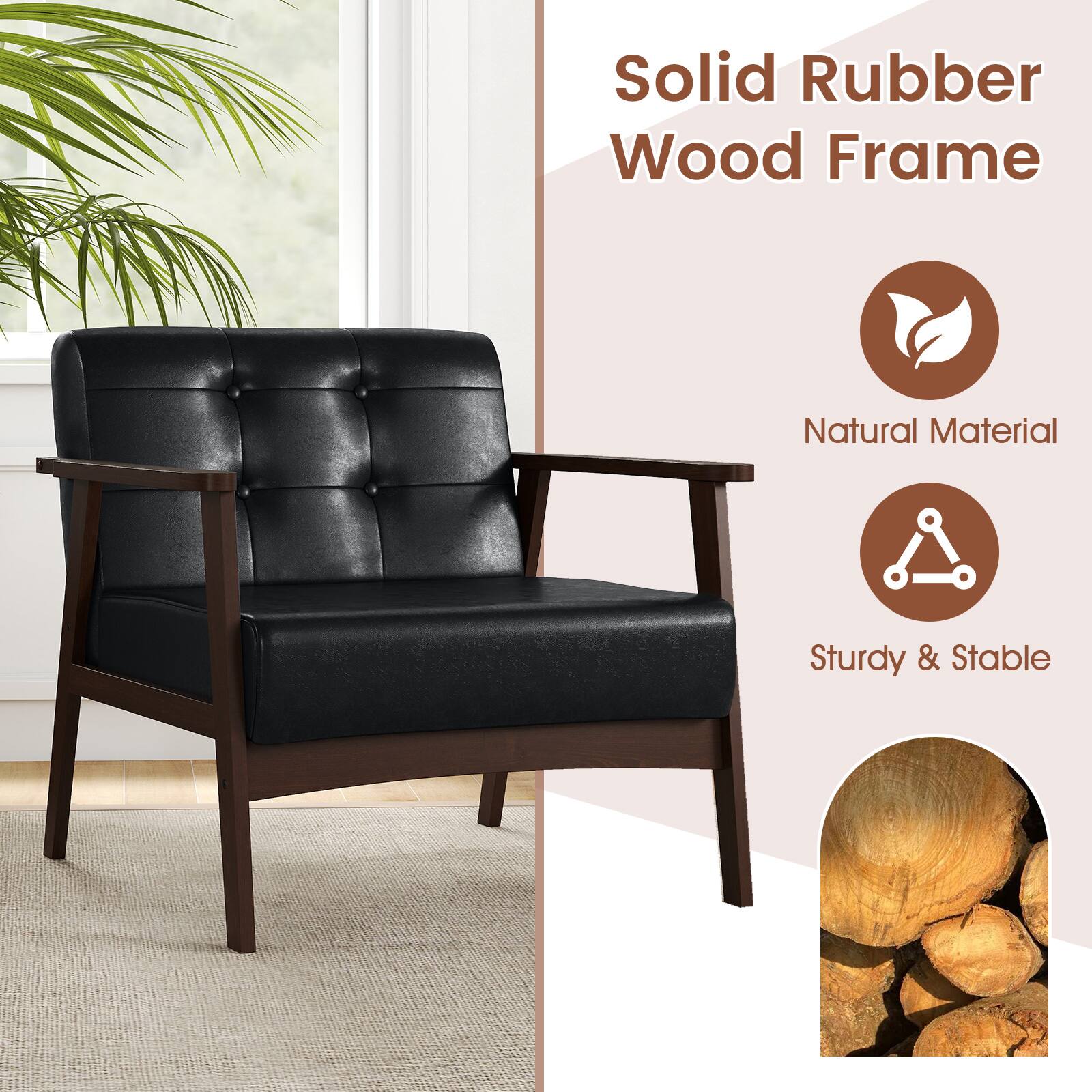 Solid Rubber Wood Frame

- Natural Material
- Sturdy & Stable
