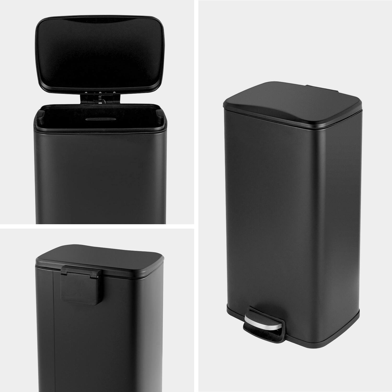 Back. Innovaze - 8 Gal./30 Liter Rectangular Matt Black step-on Trash Can for kitchen - Matt Black.