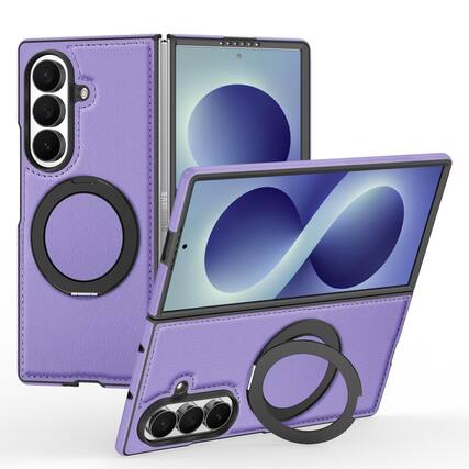 Front. Dteck - Leather Case for Samsung Galaxy Z Fold 8 Ultra,Shockproof Compatible with Mag Safe 360 Rotation Ring Kickstand Cover - Purple.