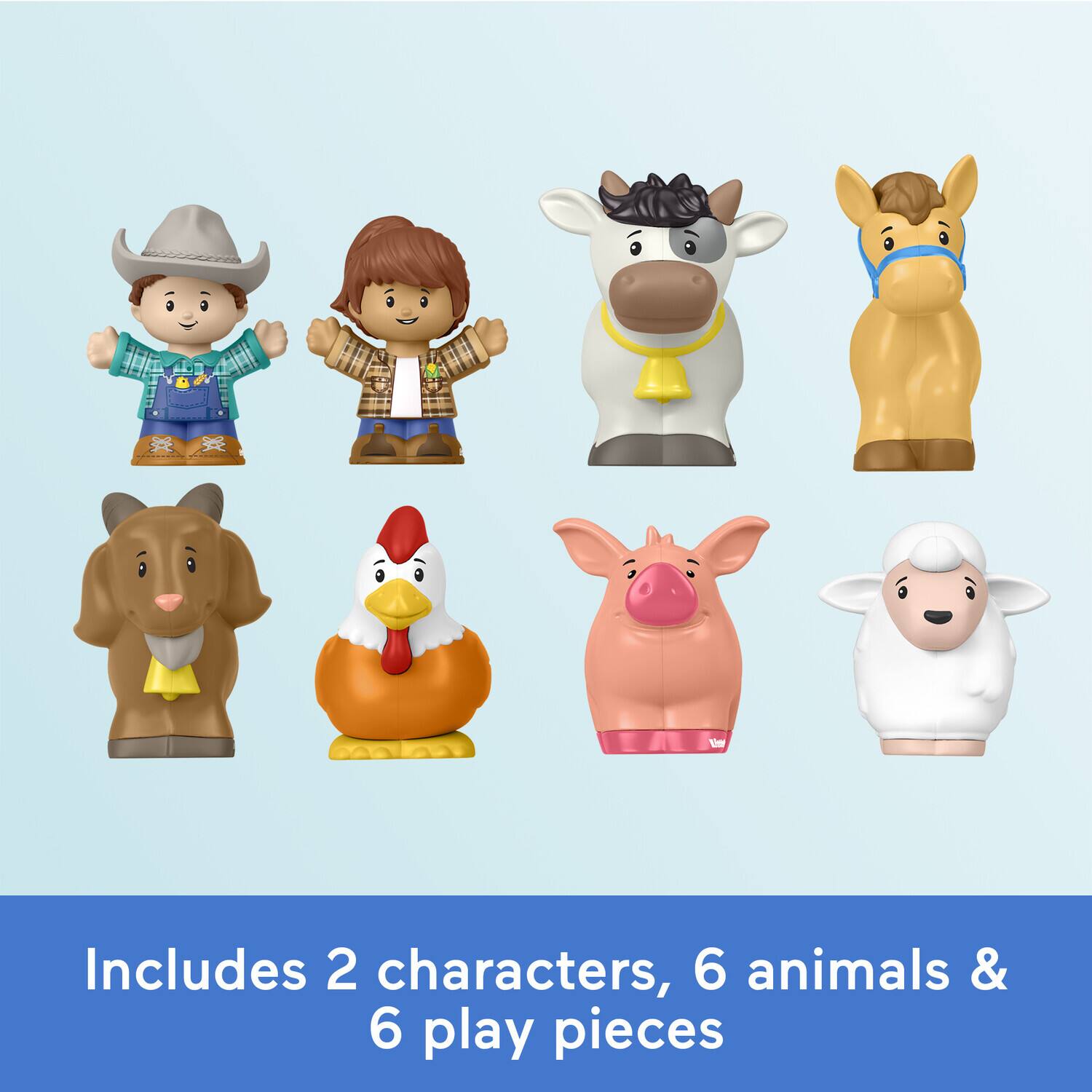 Includes 2 characters, 6 animals & 6 play pieces