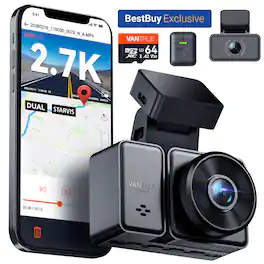 Vantrue - E2 Dual 3K Dash Cam w/ 64GB Micro SD Card, Front & Rear, STARVIS 2, PlatePix, Parking Mode, Night Vision, 5GHz Wi-Fi&GPS - Black
