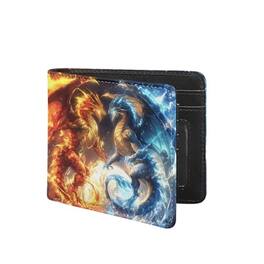 Vulpecula Spade - Wallet for Men Slim Leather Wallets for Boys Thin Travel Wallet Flame Dragon Card Holde Smart - Red Blue Fire Dragon