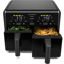 Chefman - 9-Quart TurboFry Dual Basket Air Fryer with 4 Cooking Functions, 450°F Max Temp - Black
