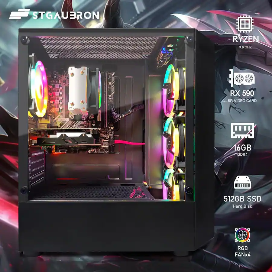 STGAubron Gaming PC Desktop, Radeon RX 590 8G GDDR5, AMD Athlon