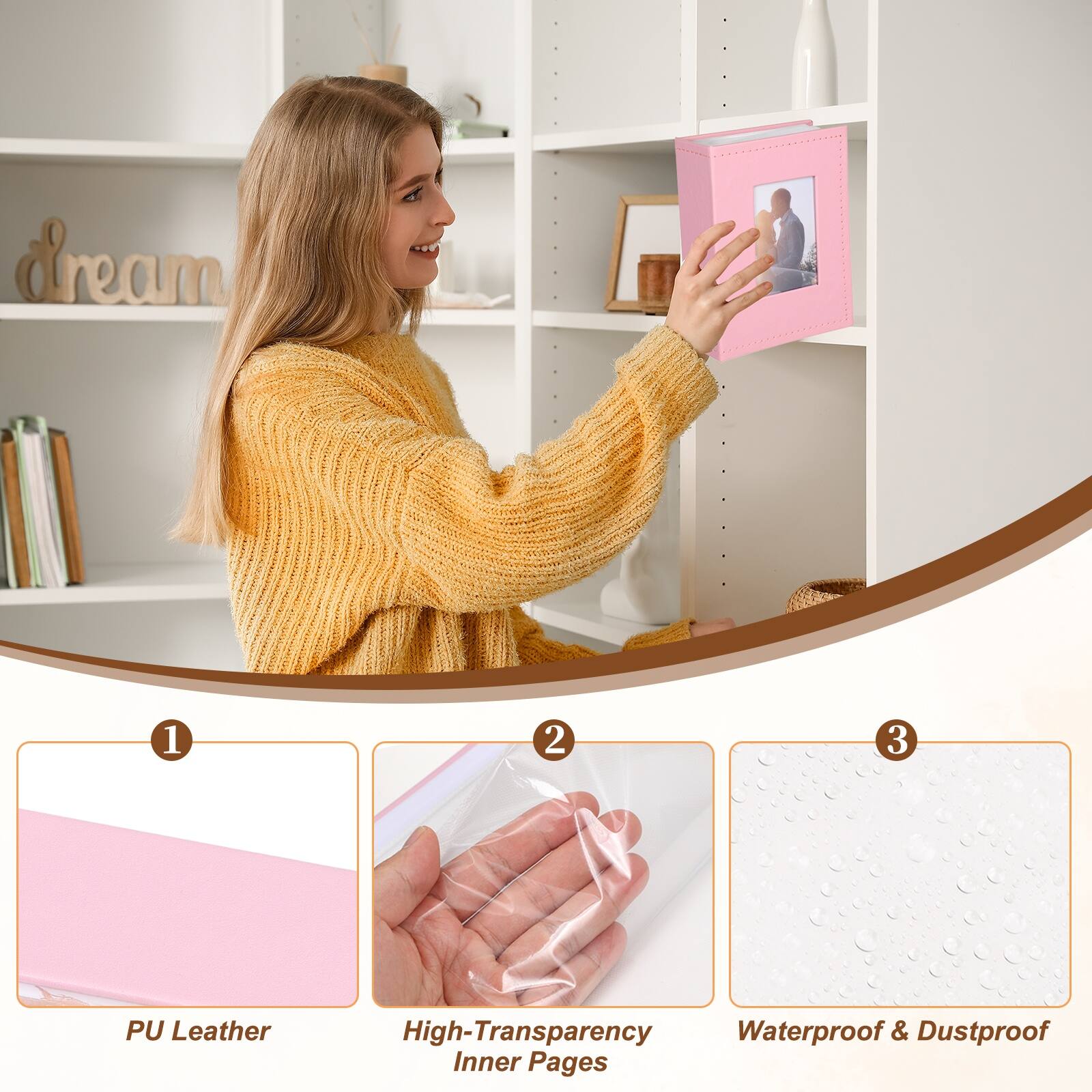 dream

1. PU Leather
2. High-Transparency Inner Pages
3. Waterproof & Dustproof