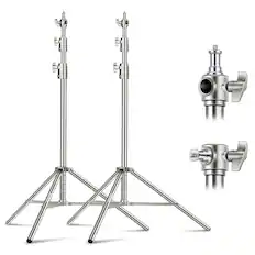 Front. Neewer - 2-Pack 9.2ft Stainless Steel Light Stands, Spring Cushion, 22lb Load - Black.