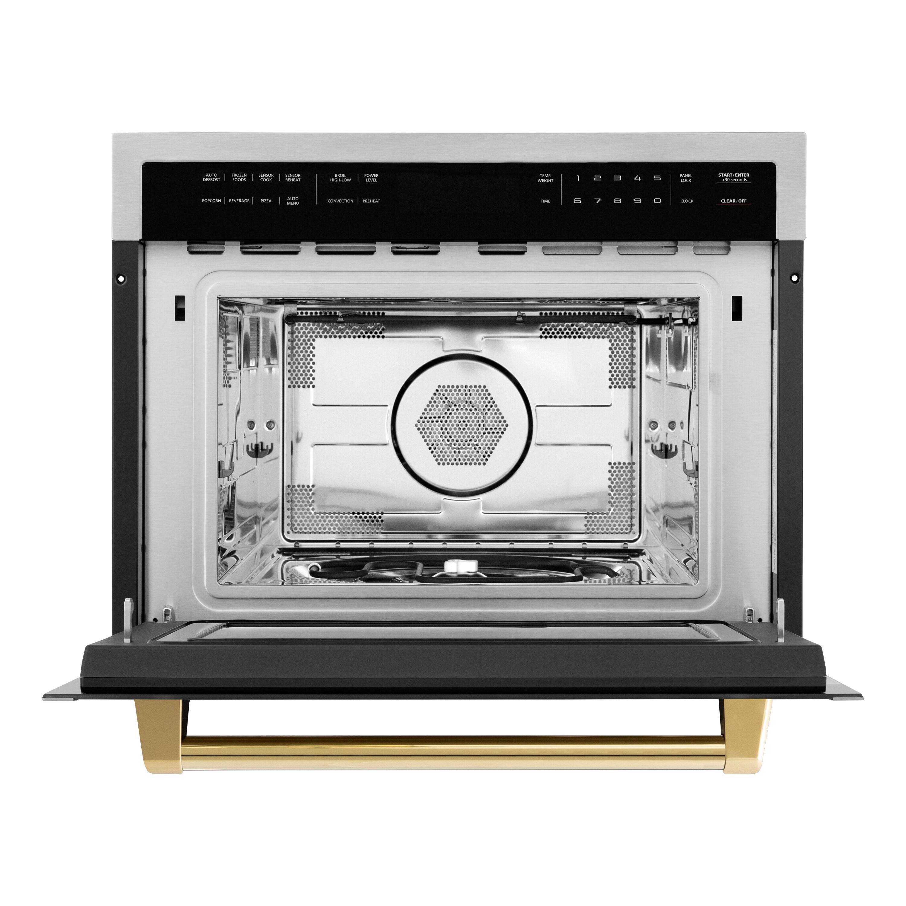 Angle. ZLINE - Autograph Edition 24" 1.6 cu ft. Built-in Convection Microwave Oven in Stainless Steel and Polished Gold Accents - Stainless steel.