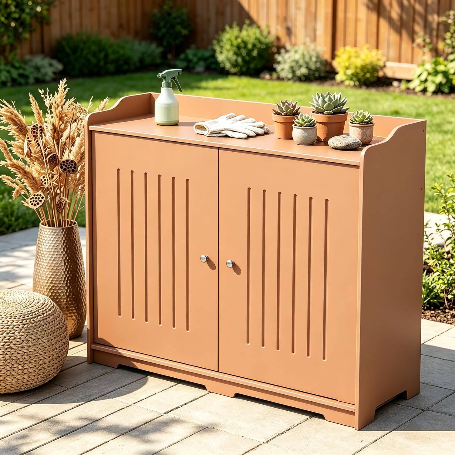 Alt View 10. Winado - Storage Cabinet PVC 2-in-1 Workstation, Patio Storage Box with Shelf, Doors for Indoor Outdoor Garden Balcony Garage - Brown.