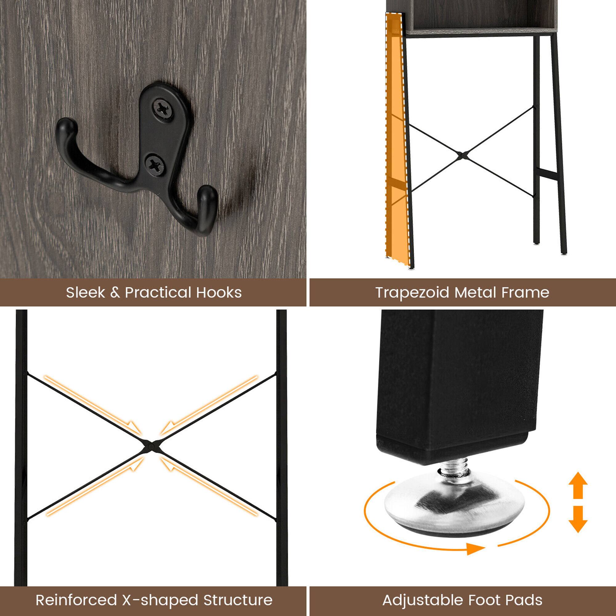 - Sleek & Practical Hooks
- Trapezoid Metal Frame
- Reinforced X-shaped Structure
- Adjustable Foot Pads