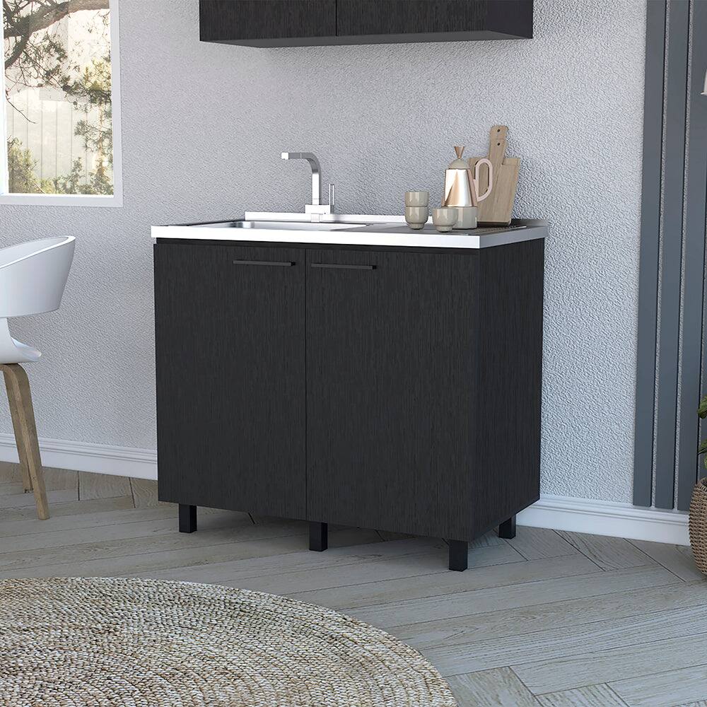 Alt View 2. Treevol Furniture - Utility Sink Cabinet,Sink Cabinet, Burwood, Black - Black.