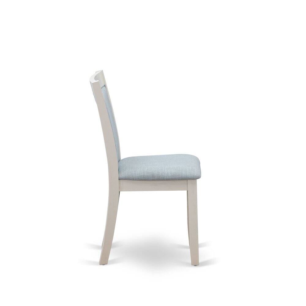 Alt View 2. East West Furniture - MZC0T15 Dining Room Chairs Set of 2 - Baby Blue Linen Fabric Seat and High Chair Back -Wire Brushed Linen White Finish - Wire Brush Linen White.