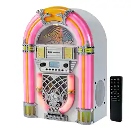 Arkrocket - Athena Mini Jukebox / Tabletop CD Player / Bluetooth Speaker (Pink/White) - Pink White