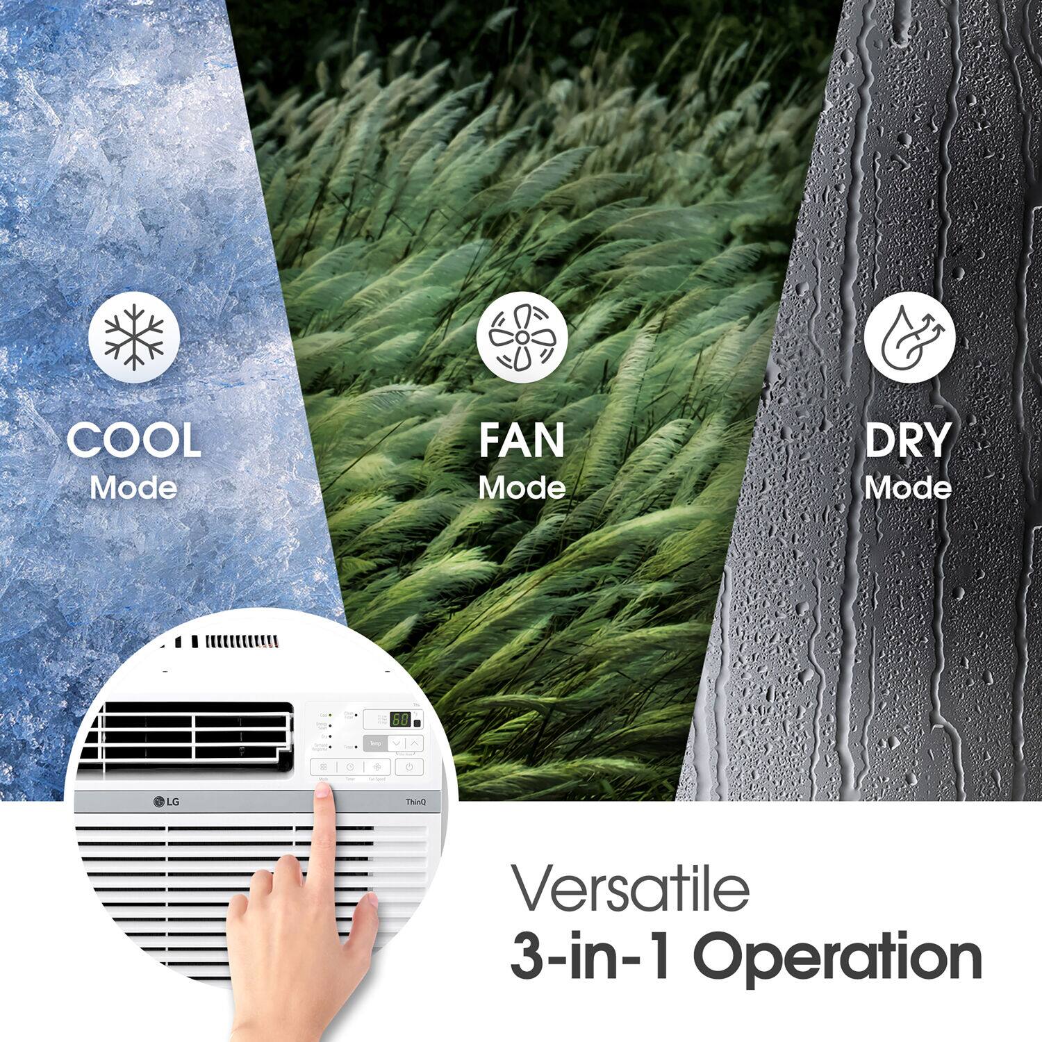 COOL Mode, FAN Mode, DRY Mode. LG ThinQ Versatile 3-in-1 Operation.