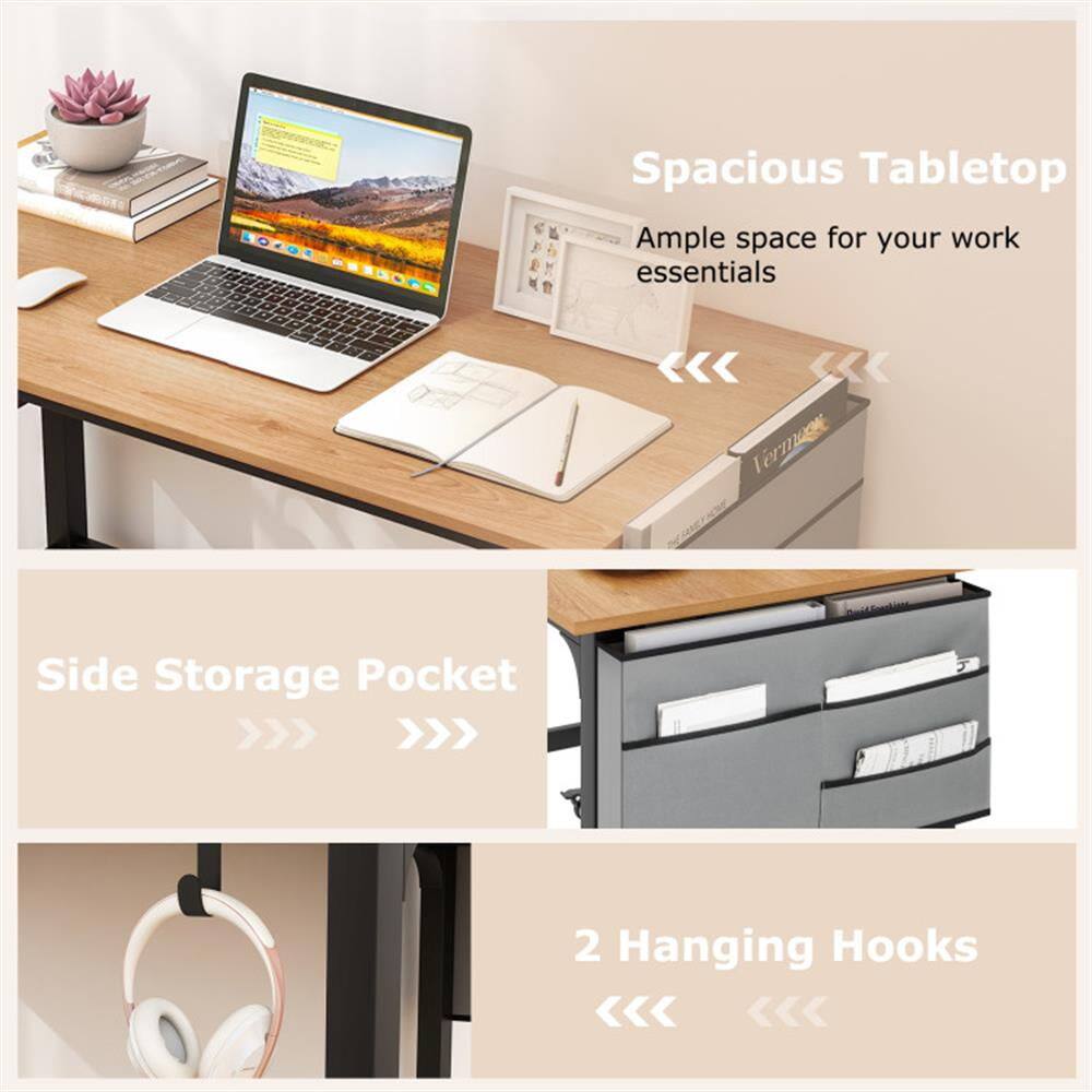Spacious Tabletop  
Ample space for your work essentials  

Side Storage Pocket  

2 Hanging Hooks