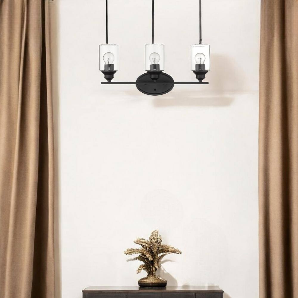 Angle. Hivvago - Hivvago Three Light Matte Black Wall Light with Clear Glass Shade - Black.