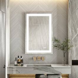 WELLFOR - 24 in Wx36 in H Rectangular Frameless Anti-Fog LED Bathroom Vanity Mirror, Wall Mounted Mirror with Memory Function - Silver
