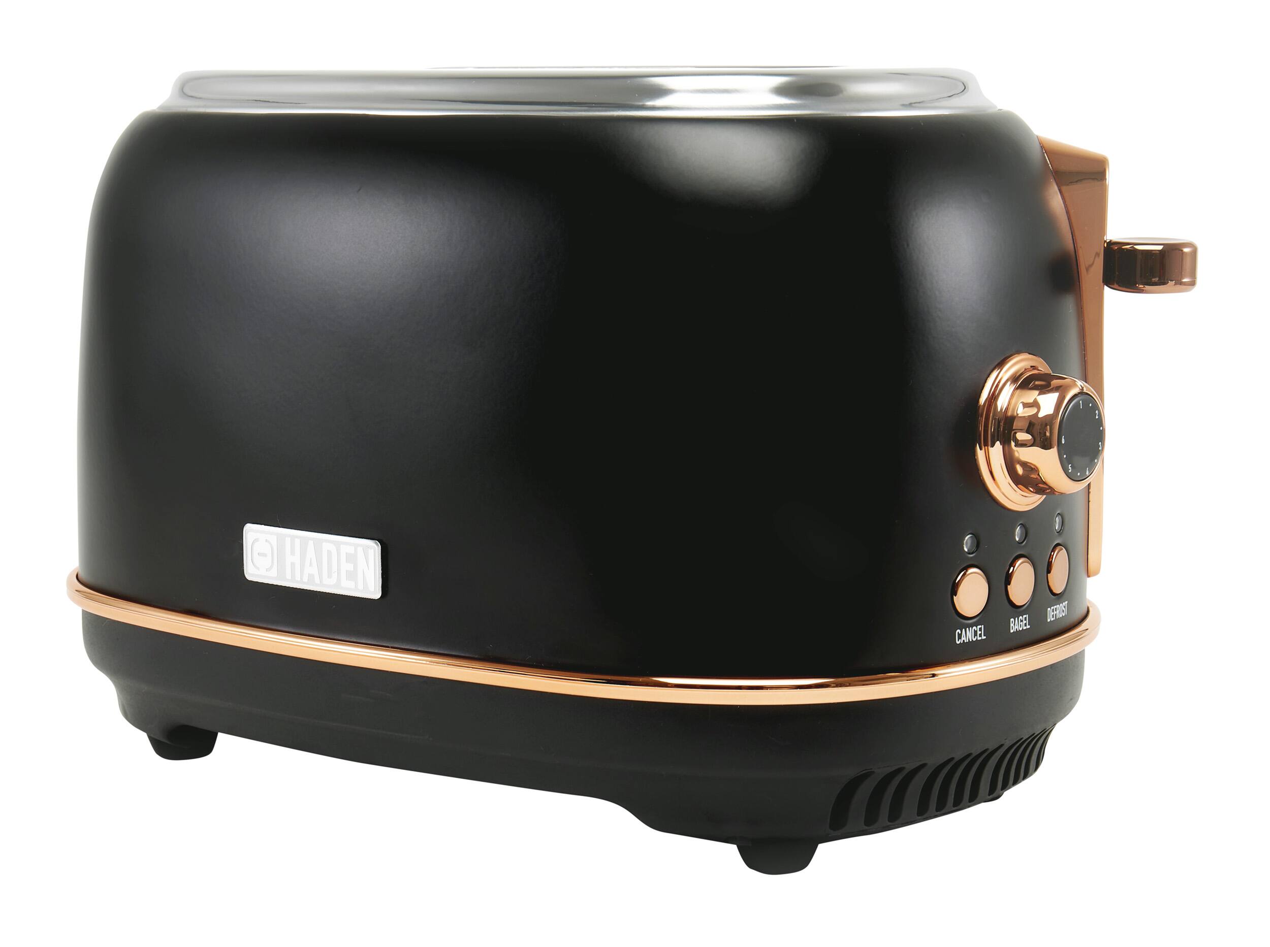 Angle. Haden - Heritage 2 Slice Toaster - Black and Copper.