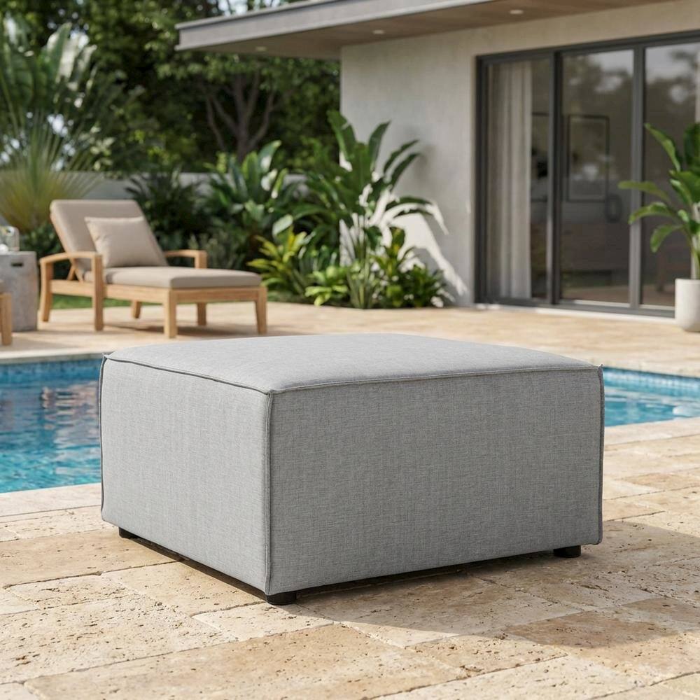 Left. Outdoor Escape - Outdoor Patio Upholstered Sectional Sofa Ottoman for Lounge Comfort - Gray.