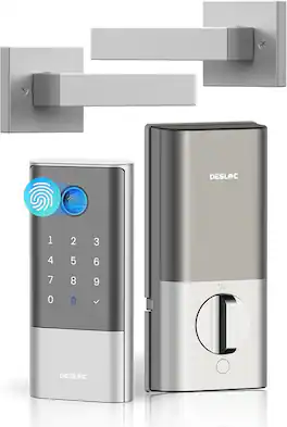 DESLOC - K120 Fingerprint Smart Lock with Handle Set, WiFi Deadbolt for Home & Airbnb , 15000mAh Battery, IP65 Deadbolt - Silver
