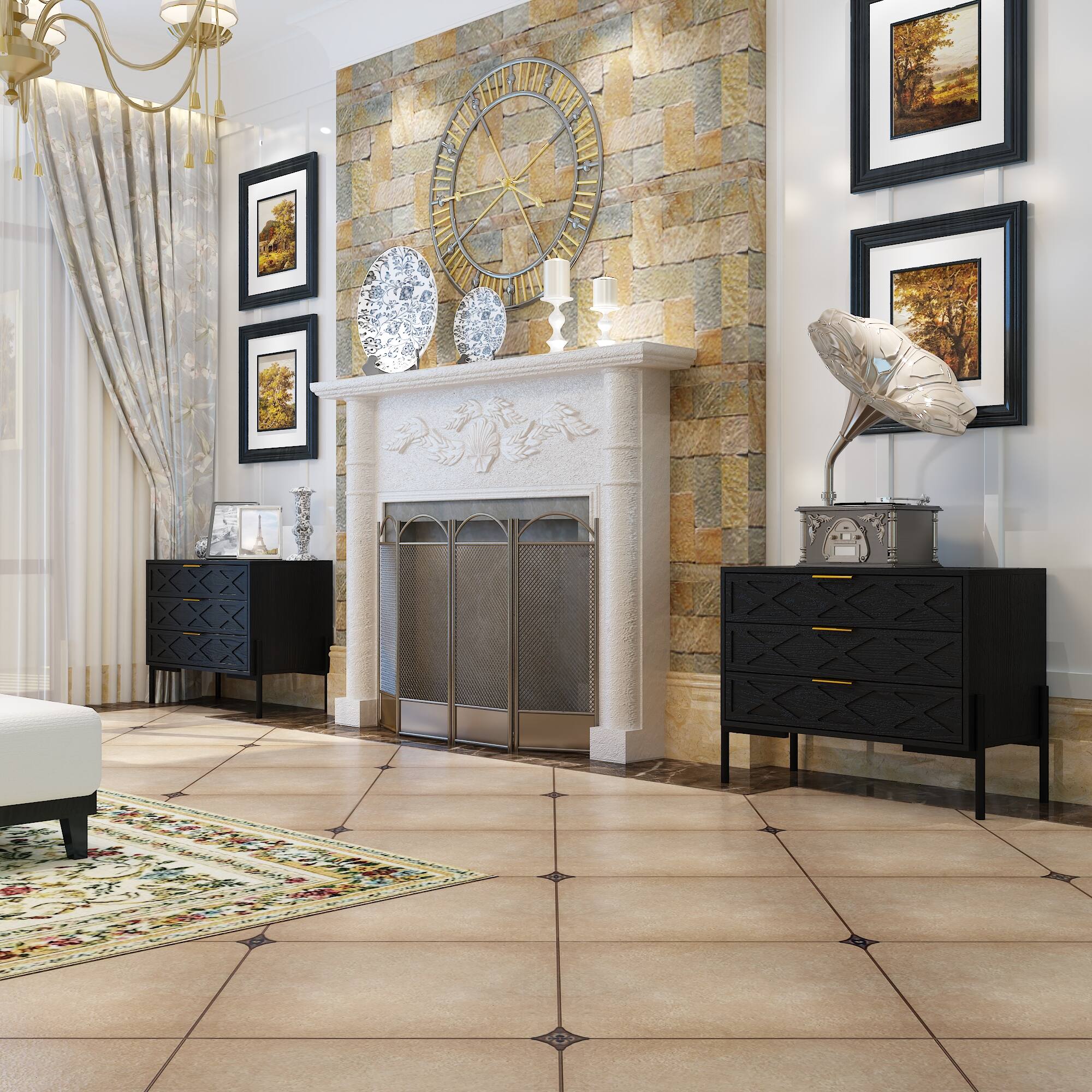 Alt View 7. FUFU & GAGA - 3-Drawer Multi-Functional Dresser Storage Cabinet with Silent Tracks for Bedroom, Living Room - Black.