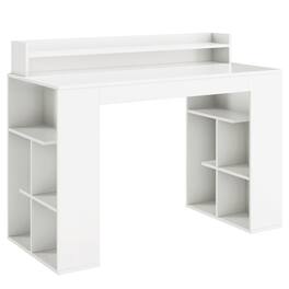 Ecooso - Office Computer Desk with Dual 3-Tier Bookshelves, Monitor Shelf Workstation for Home Office - White