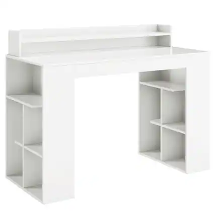 Front. Ecooso - Office Computer Desk with Dual 3-Tier Bookshelves, Monitor Shelf Workstation for Home Office - White.