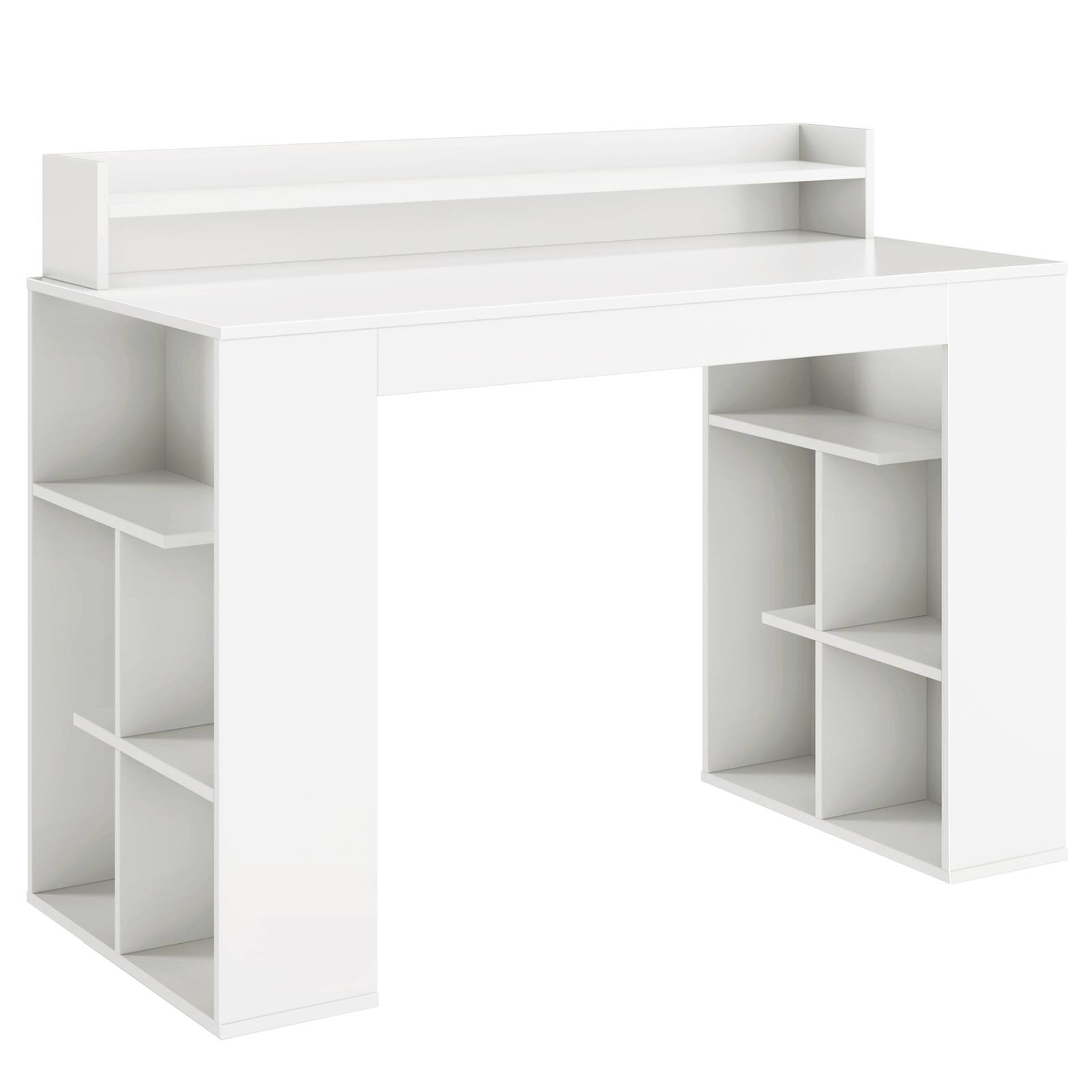 Front. Ecooso - Office Computer Desk with Dual 3-Tier Bookshelves, Monitor Shelf Workstation for Home Office - White.