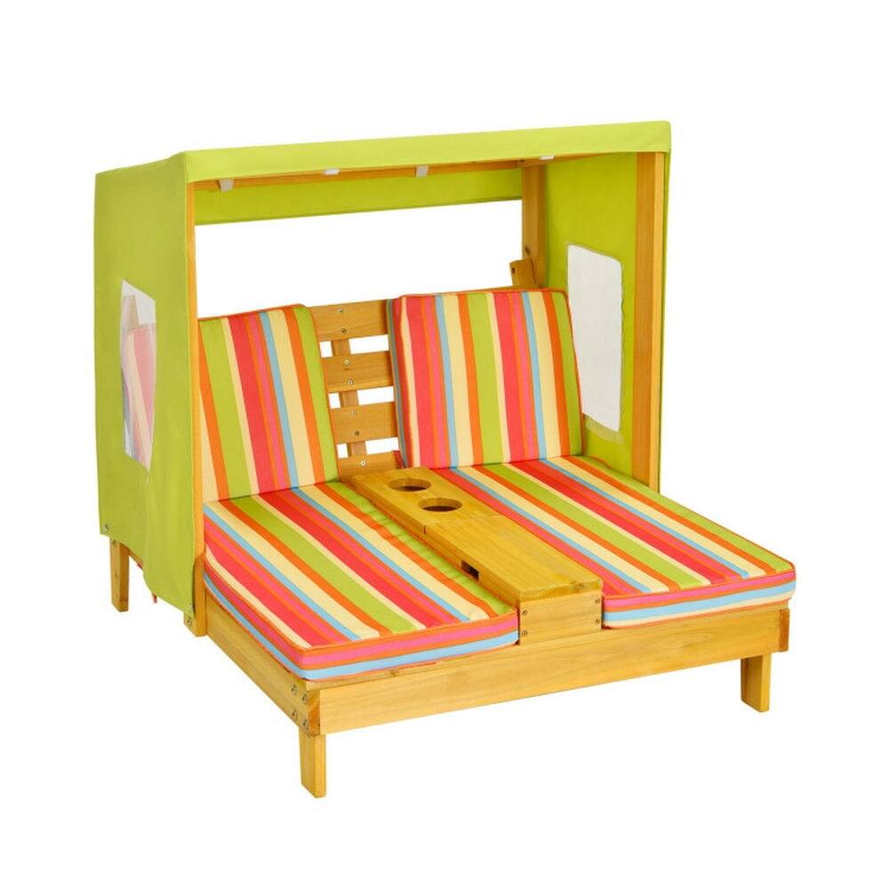 Pefilos - Kids Patio Lounge Chair with Cup Holders and Awning-Multicolor, Kids Couch for Kids - Green