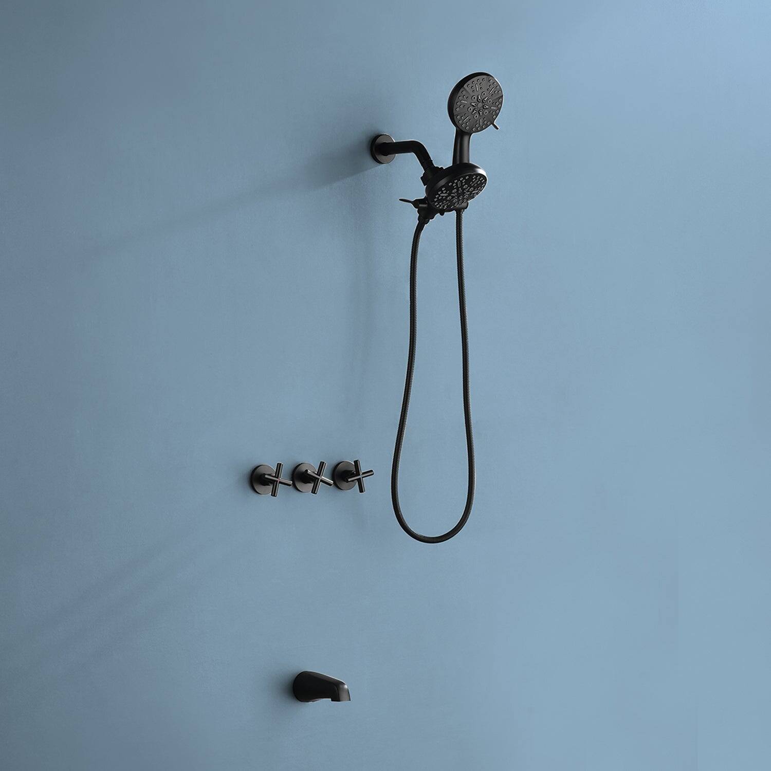 Alt View 2. Boyel Living - Matte Black Shower Set with Three Handle Control and Seven Function Dual Shower Heads - Matte Black.