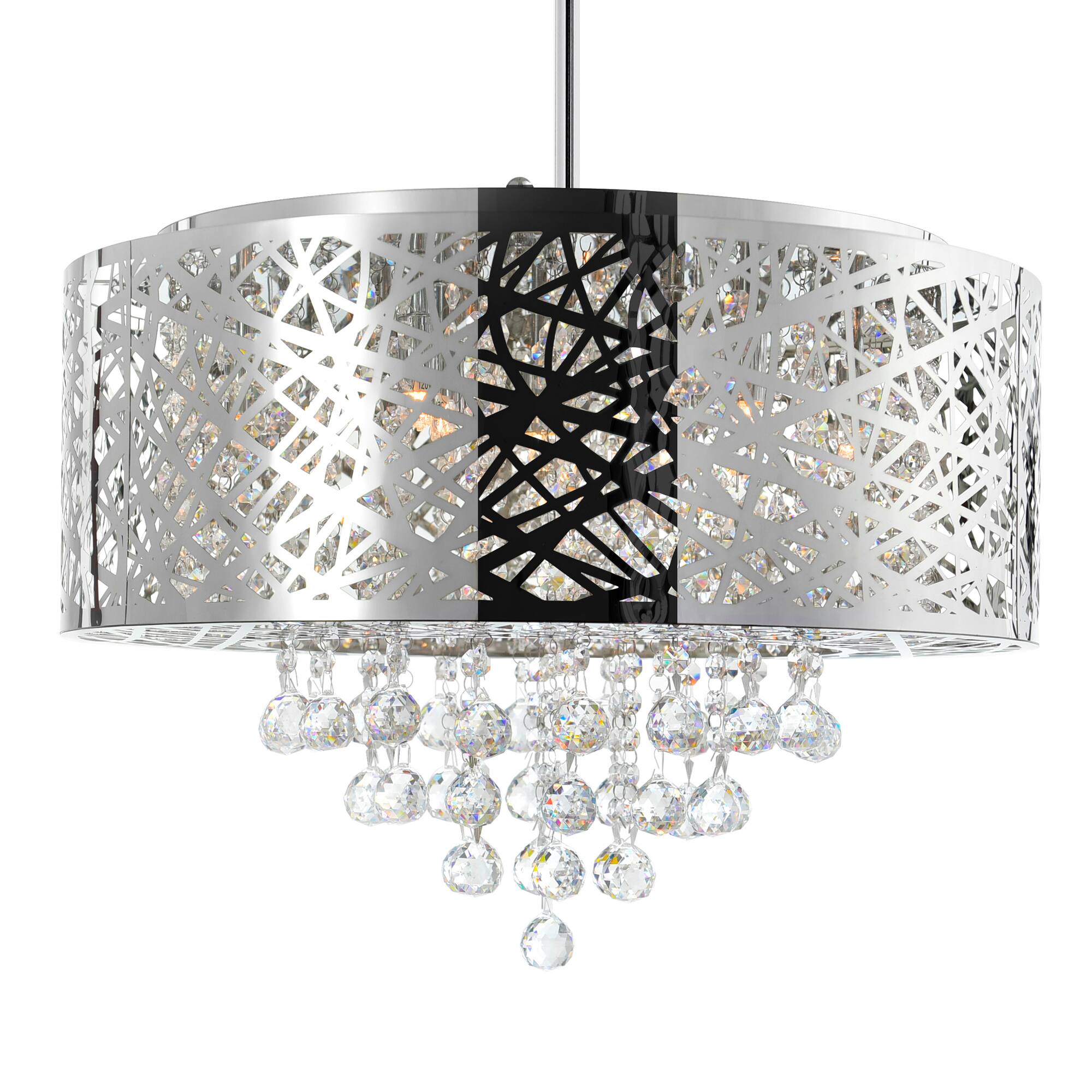 Angle. CWI Lighting - Eternity 9 Light Drum Shade Chandelier With Chrome Finish - Stainless Steel.