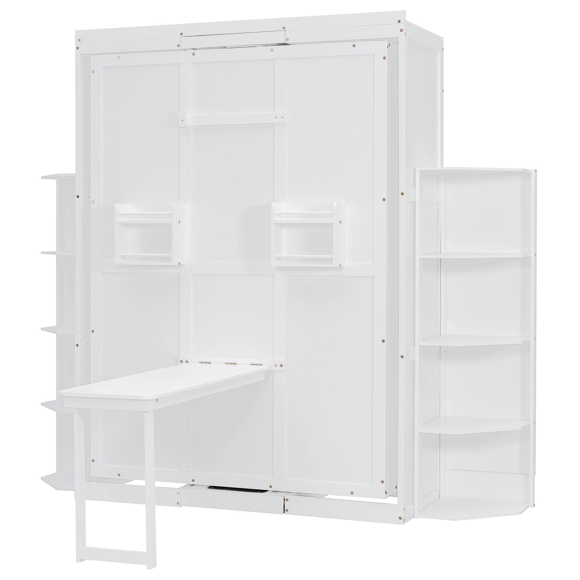 Alt View 7. Anysun - Rotating Queen Murphy Bed - Hidden Wall Cabinet, 3-Tier Shelves, Convertible Desk, Space-Saving System for Home Office - White.
