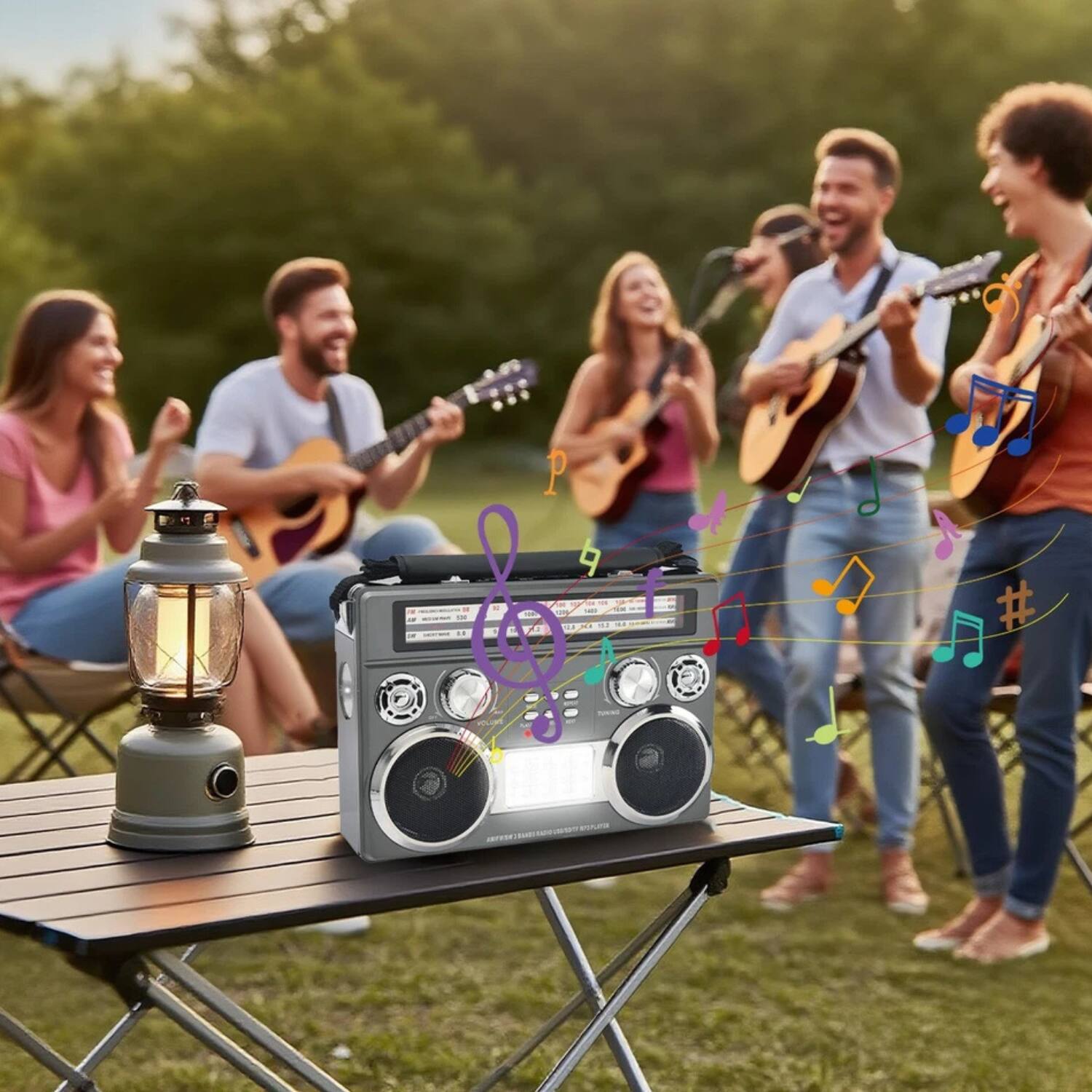 Left. Stock Preferred - RetroBox Portable Bluetooth Speaker with AM/FM/SW Flashlight & Disco Lights Grey.