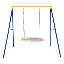 Gymax - Extra Large A-frame Swing Stand 73'' Height Heavy-duty Metal Swing Frame w/ 4 Ground Stakes for Kids & Adults - Blue and Yellow