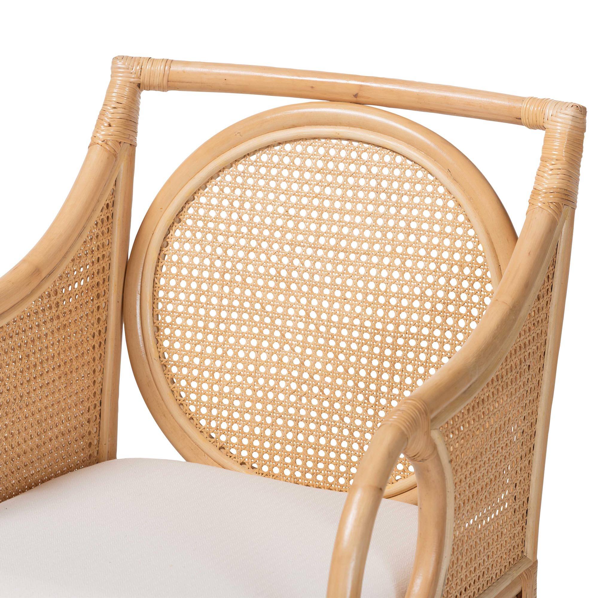 Alt View 1. bali & pari - Matt Natural Rattan Armchair with Upholstered Seat - Natural Rattan/White.