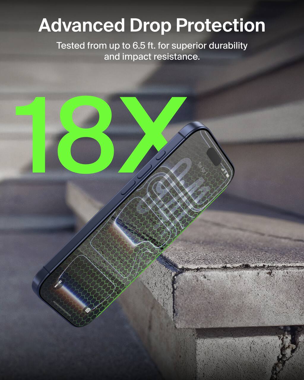 Advanced Drop Protection  
Tested from up to 6.5 ft. for superior durability and impact resistance.  
18X