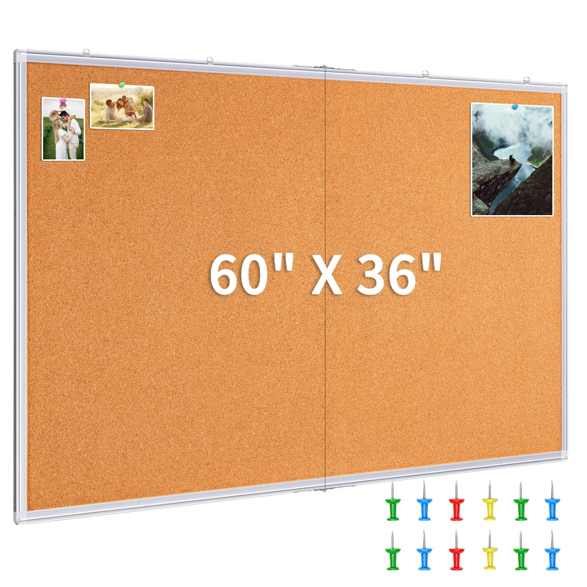HOMLUX - Large Cork Board 60 x 36 in, Bulletin Boards, Foldable Wall Mounted Back to School Pin Memo Notice Cork Board - White