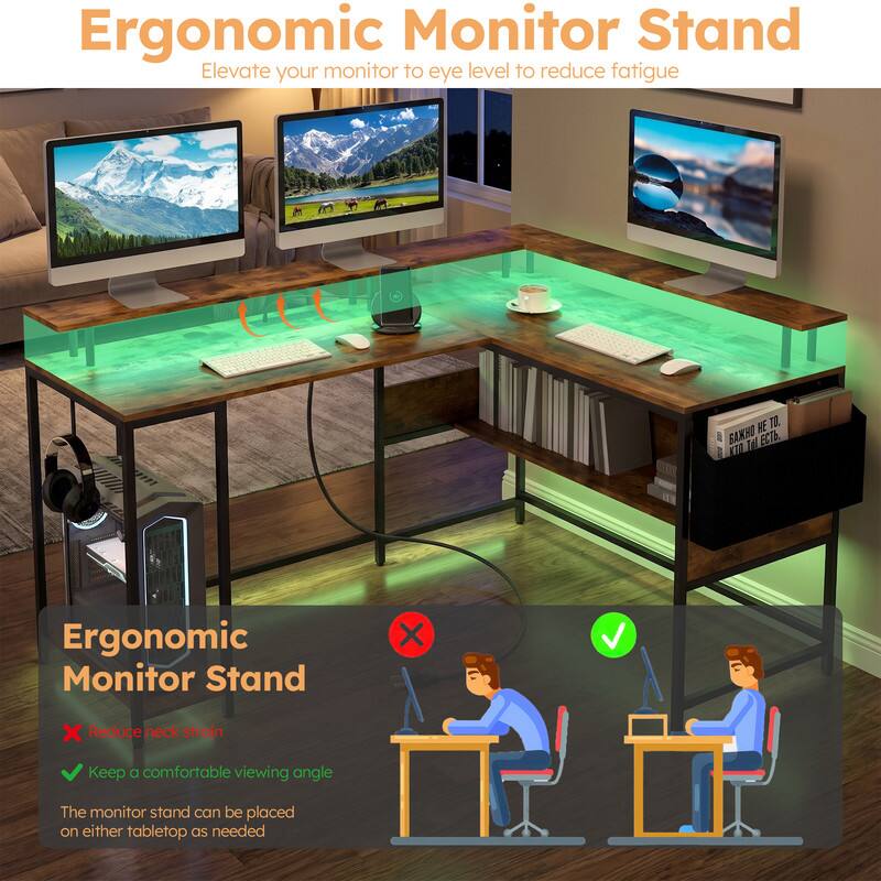 Ergonomic Monitor Stand  
Elevate your monitor to eye level to reduce fatigue  

Ergonomic Monitor Stand  
Reduce neck strain  
Keep a comfortable viewing angle  
The monitor stand can be placed on either tabletop as needed