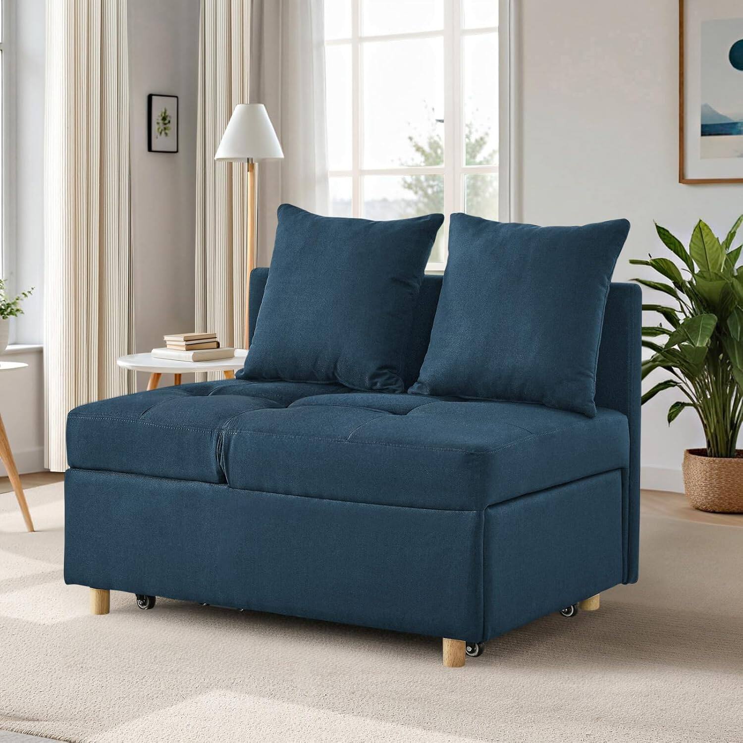 Alt View 8. Trinkets Crazed - 69.7'' Convertible Sleeper Sofa Chair Bed, 3 in 1 Modern Pull Out Bed Sofa with Adjustable Backrest - Blue.