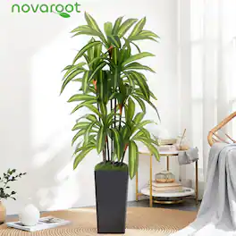 NOVAROOT - Artificial Dracaena Tree Indoor 5Ft Faux Plants Indoor with Black Tall Planter - for Home Office Decor Indoor - Green
