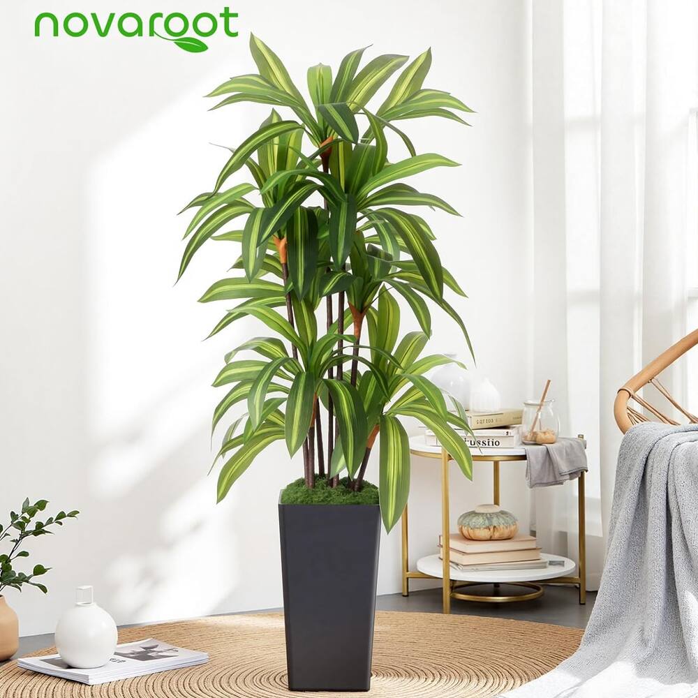 NOVAROOT - Artificial Dracaena Tree Indoor 5Ft Faux Plants Indoor with Black Tall Planter - for Home Office Decor Indoor - Green