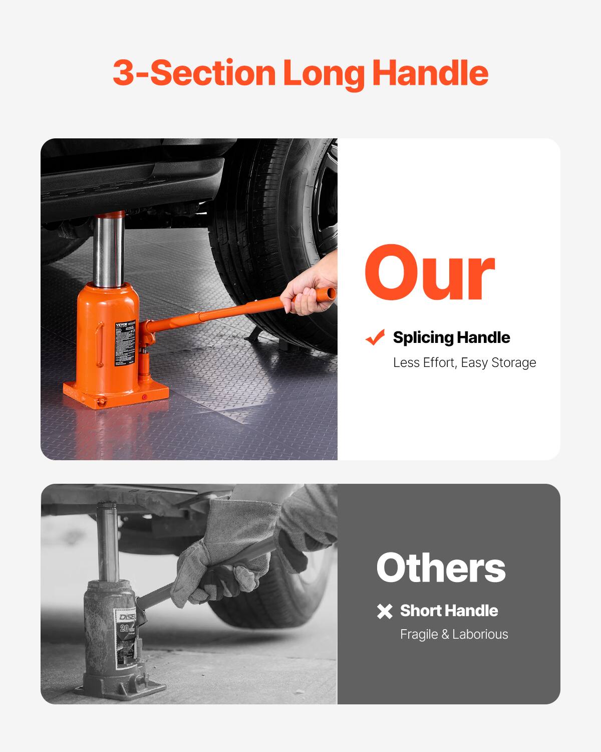 3-Section Long Handle

Our
Splicing Handle
Less Effort, Easy Storage

Others
Short Handle
Fragile & Laborious