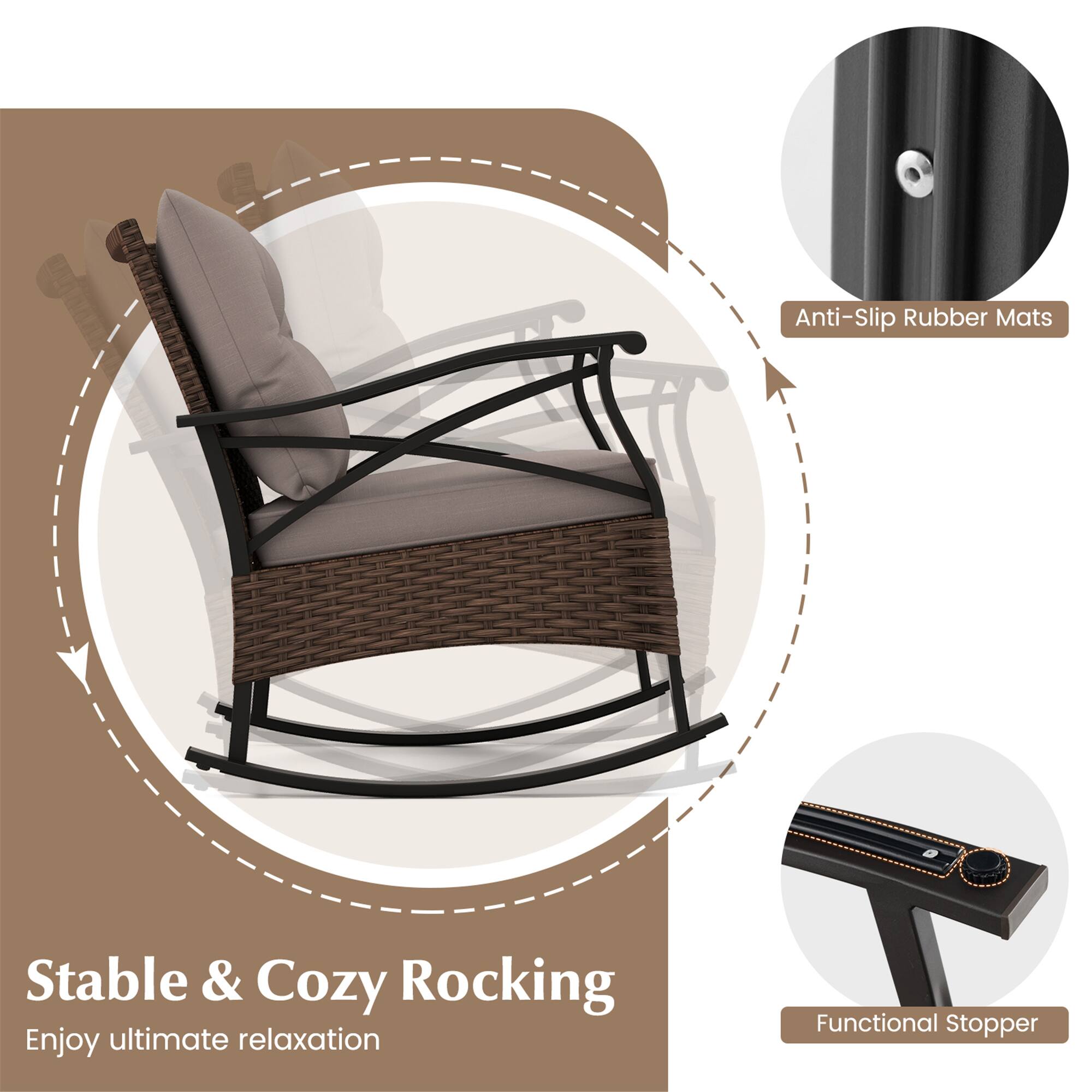 Anti-Slip Rubber Mats, Functional Stopper, Stable & Cozy Rocking, Enjoy ultimate relaxation